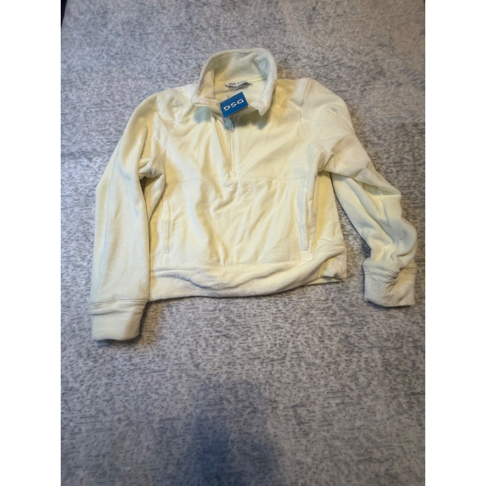 DSG Girls Velour 1/2 Zip Pale Yellow Pullover Sweatshirt Kids Size M 10-12 NWT